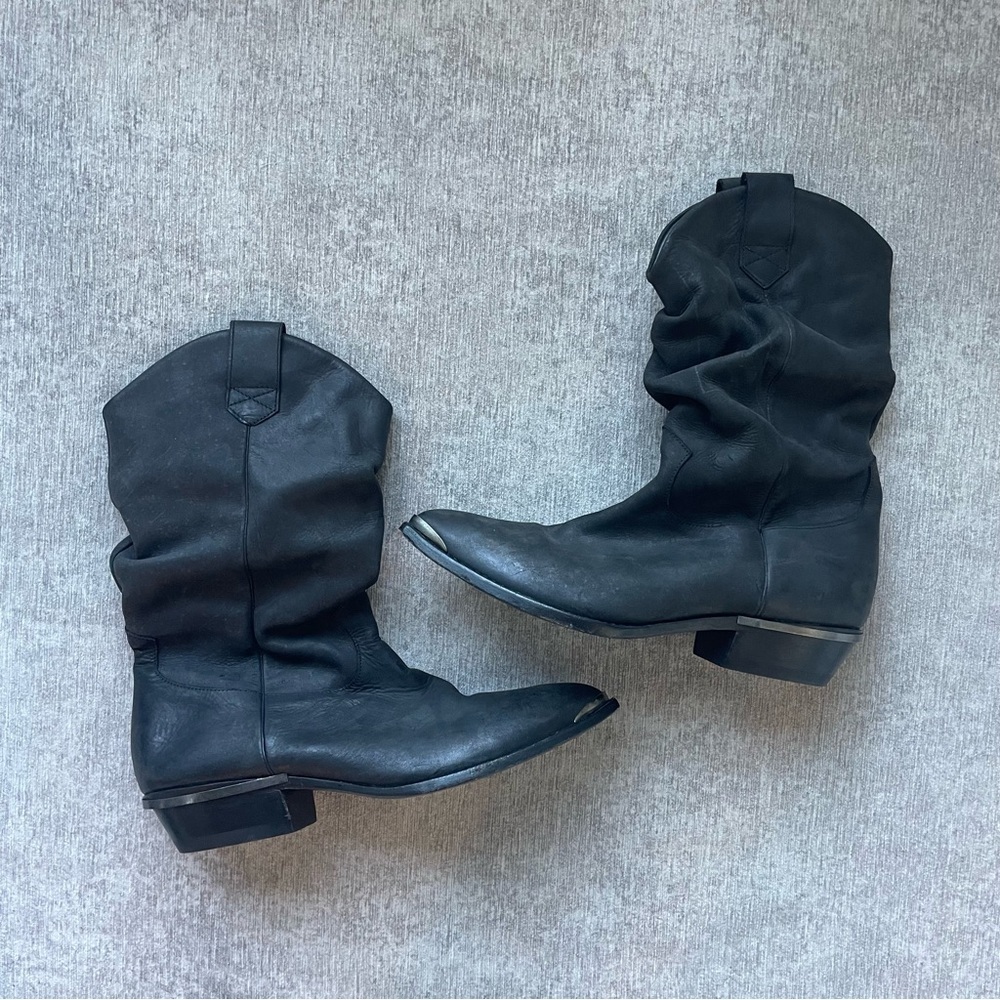 Black Leather Cowboy Boots